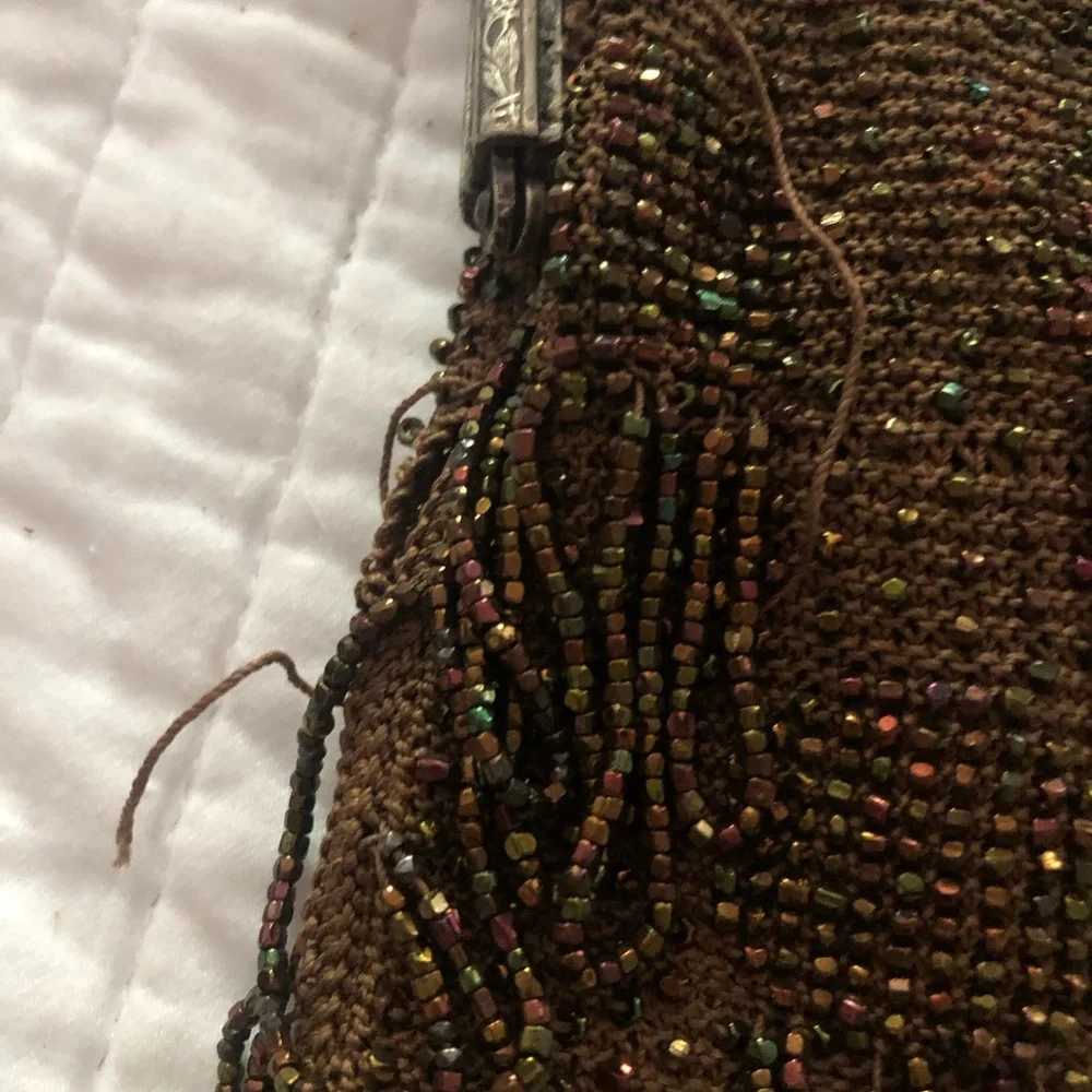 Antique Flapper Art Deco Beaded Purse Bronze Brown
